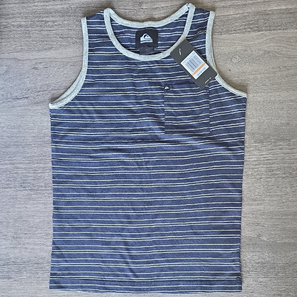 Quiksilver Navy and Gray Striped Tank
